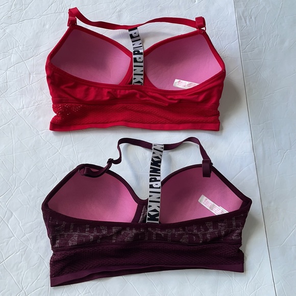 Set of 2 Victoria’s Secret Pink sports bras. Racer back, mesh, wireless. Size M - Picture 2 of 6
